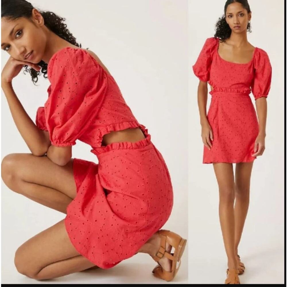 Anthropologie Hutch Womens Eyelet Dress Back Cut Out Size 10 Pink